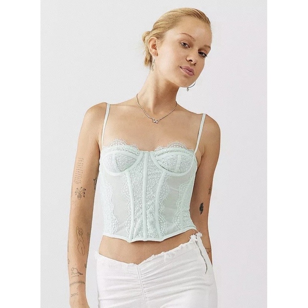 Out From Under Modern Love Corset Top Size Large Mint Green Lace Bustier NWT